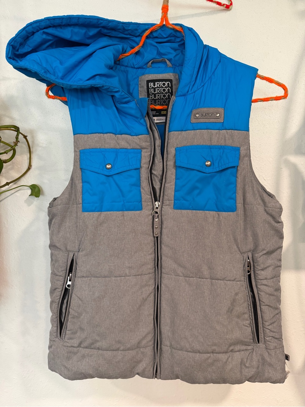 Women’s Burton Hooded Puffer Vest in Blue and Gray size Medium